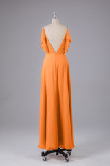 Elegante chiffon-riemen V-back lange bruidsmeisje jurken