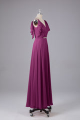 Elegante chiffon-riemen V-back lange bruidsmeisje jurken