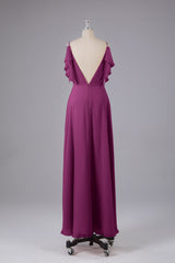 Elegante chiffon-riemen V-back lange bruidsmeisje jurken