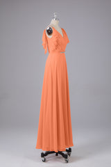 Elegante chiffon-riemen V-back lange bruidsmeisje jurken