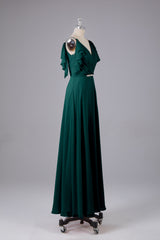 Elegante chiffon-riemen V-back lange bruidsmeisje jurken