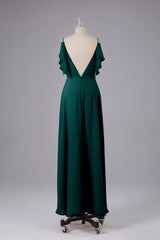 Elegante chiffon-riemen V-back lange bruidsmeisje jurken