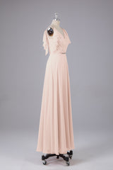 Elegante chiffon-riemen V-back lange bruidsmeisje jurken
