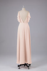 Elegante chiffon-riemen V-back lange bruidsmeisje jurken