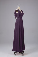 Elegante chiffon-riemen V-back lange bruidsmeisje jurken