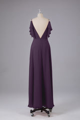 Elegante chiffon-riemen V-back lange bruidsmeisje jurken