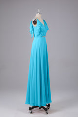 Elegante chiffon-riemen V-back lange bruidsmeisje jurken