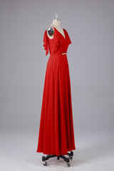 Elegante chiffon-riemen V-back lange bruidsmeisje jurken