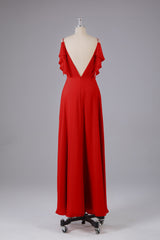 Elegante chiffon-riemen V-back lange bruidsmeisje jurken