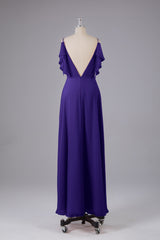 Elegante chiffon-riemen V-back lange bruidsmeisje jurken