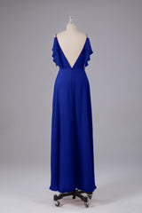 Elegante chiffon-riemen V-back lange bruidsmeisje jurken