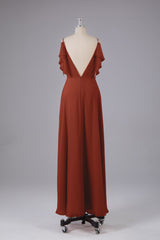 Elegante chiffon-riemen V-back lange bruidsmeisje jurken