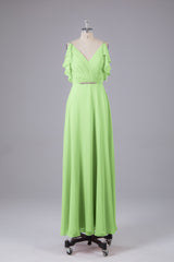 Elegante chiffon-riemen V-back lange bruidsmeisje jurken