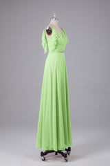 Elegante chiffon-riemen V-back lange bruidsmeisje jurken