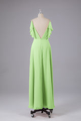 Elegante chiffon-riemen V-back lange bruidsmeisje jurken