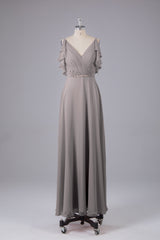 Elegante chiffon-riemen V-back lange bruidsmeisje jurken