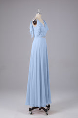Elegante chiffon-riemen V-back lange bruidsmeisje jurken