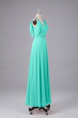 Elegante chiffon-riemen V-back lange bruidsmeisje jurken