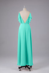 Elegante chiffon-riemen V-back lange bruidsmeisje jurken