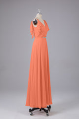 Elegante chiffon-riemen V-back lange bruidsmeisje jurken