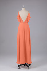 Elegante chiffon-riemen V-back lange bruidsmeisje jurken