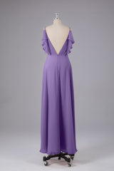 Elegante chiffon-riemen V-back lange bruidsmeisje jurken