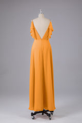 Elegante chiffon-riemen V-back lange bruidsmeisje jurken
