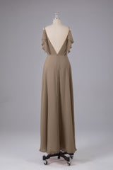 Elegante chiffon-riemen V-back lange bruidsmeisje jurken