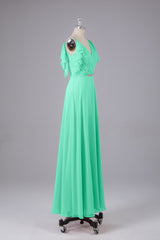 Elegante chiffon-riemen V-back lange bruidsmeisje jurken
