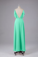 Elegante chiffon-riemen V-back lange bruidsmeisje jurken