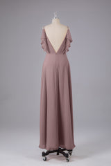 Elegante chiffon-riemen V-back lange bruidsmeisje jurken