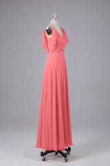 Elegante chiffon-riemen V-back lange bruidsmeisje jurken