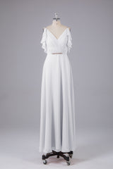 Elegante chiffon-riemen V-back lange bruidsmeisje jurken