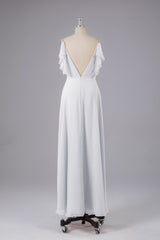 Elegante chiffon-riemen V-back lange bruidsmeisje jurken