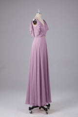 Elegante chiffon-riemen V-back lange bruidsmeisje jurken
