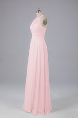 Elegant Halter Illusion Lace Floor Length Bridesmaid Dresses