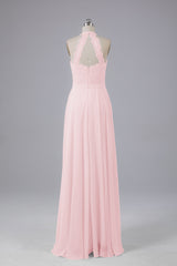 Elegant Halter Illusion Lace Floor Length Bridesmaid Dresses