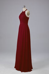 Elegant Halter Illusion Lace Floor Length Bridesmaid Dresses