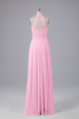 Elegant Halter Illusion Lace Floor Length Bridesmaid Dresses