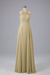 Elegant Halter Illusion Lace Floor Length Bridesmaid Dresses