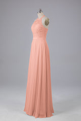 Elegant Halter Illusion Lace Floor Length Bridesmaid Dresses