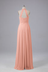 Elegant Halter Illusion Lace Floor Length Bridesmaid Dresses