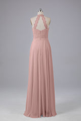 Elegant Halter Illusion Lace Floor Length Bridesmaid Dresses