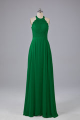 Elegant Halter Illusion Lace Floor Length Bridesmaid Dresses