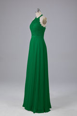 Elegant Halter Illusion Lace Floor Length Bridesmaid Dresses