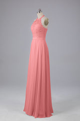 Elegant Halter Illusion Lace Floor Length Bridesmaid Dresses