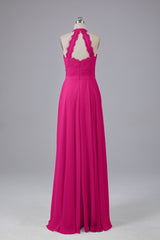 Elegant Halter Illusion Lace Floor Length Bridesmaid Dresses