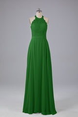 Elegant Halter Illusion Lace Floor Length Bridesmaid Dresses