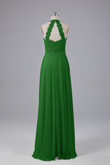 Elegant Halter Illusion Lace Floor Length Bridesmaid Dresses