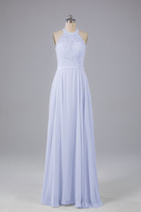 Elegant Halter Illusion Lace Floor Length Bridesmaid Dresses